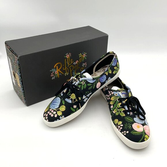 KEDS Champion X Rifle Paper Co Signature Black Botanical Lace Up Sneaker 10B NIB - Picture 1 of 13